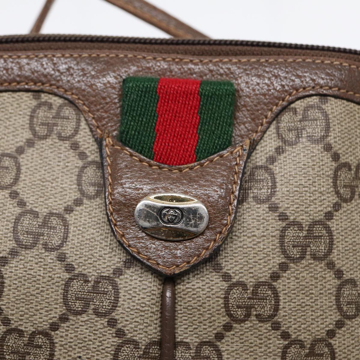 GUCCI GG Supreme Web Sherry Line Shoulder Bag PVC Beige 904 02 047 Auth 88145