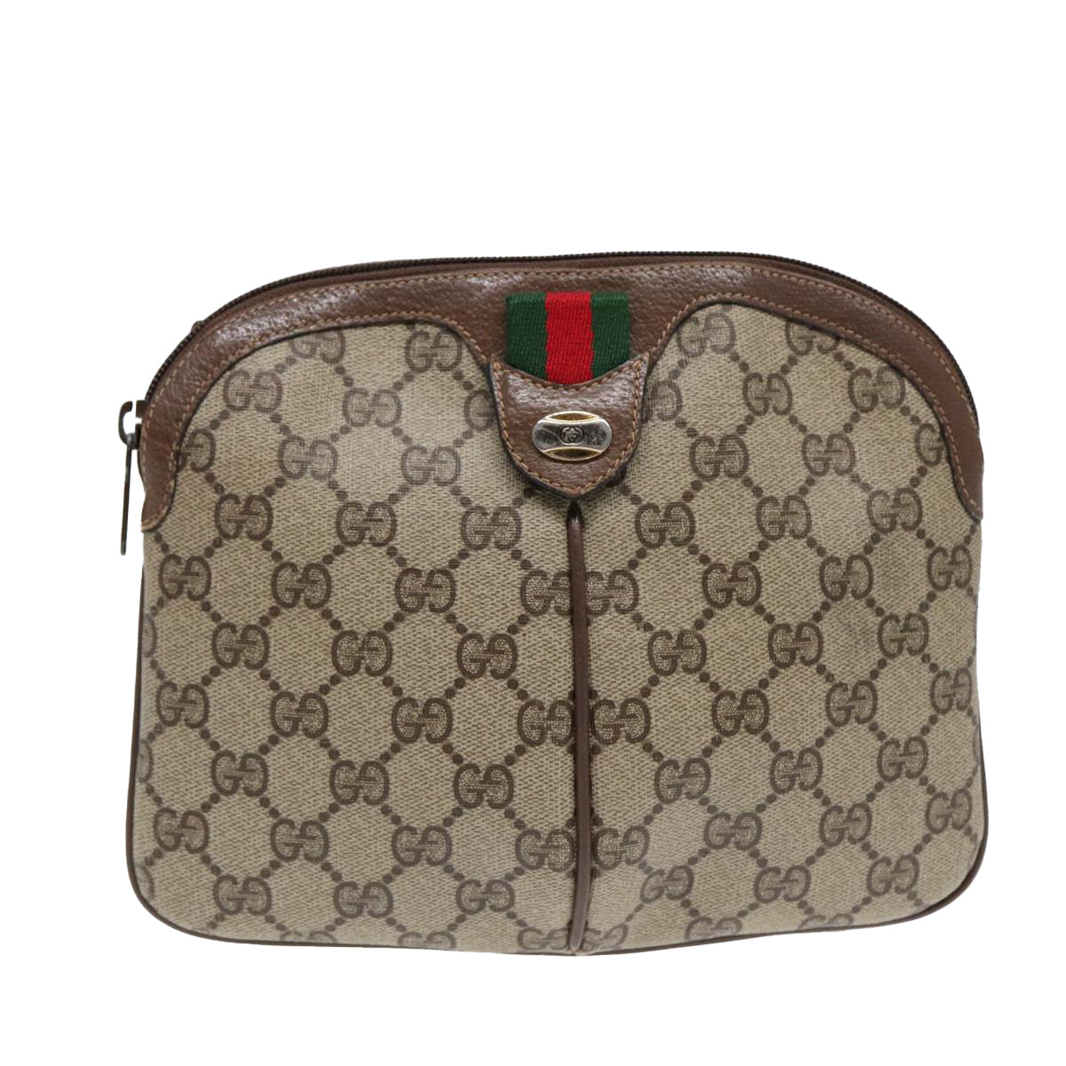 GUCCI GG Supreme Web Sherry Line Shoulder Bag PVC Beige 904 02 047 Auth 88145