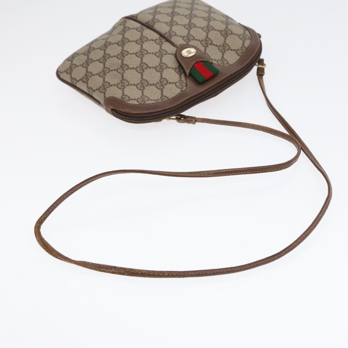 GUCCI GG Supreme Web Sherry Line Shoulder Bag PVC Beige 904 02 047 Auth 88145