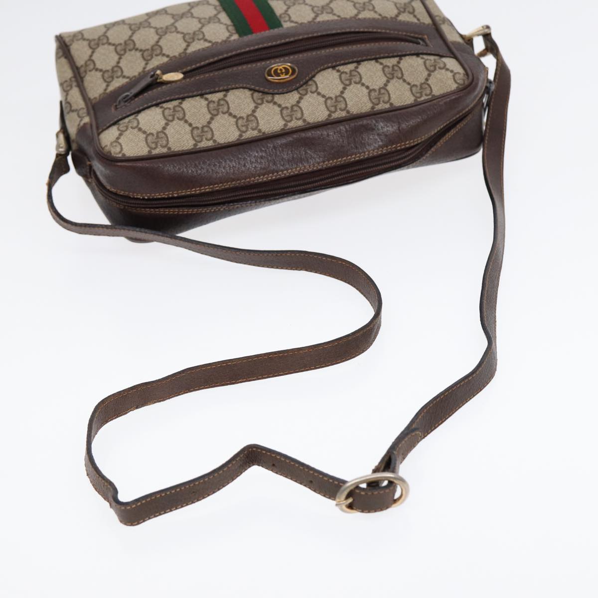 GUCCI GG Supreme Web Sherry Line Shoulder Bag PVC Beige 72 001 4071 Auth 88146