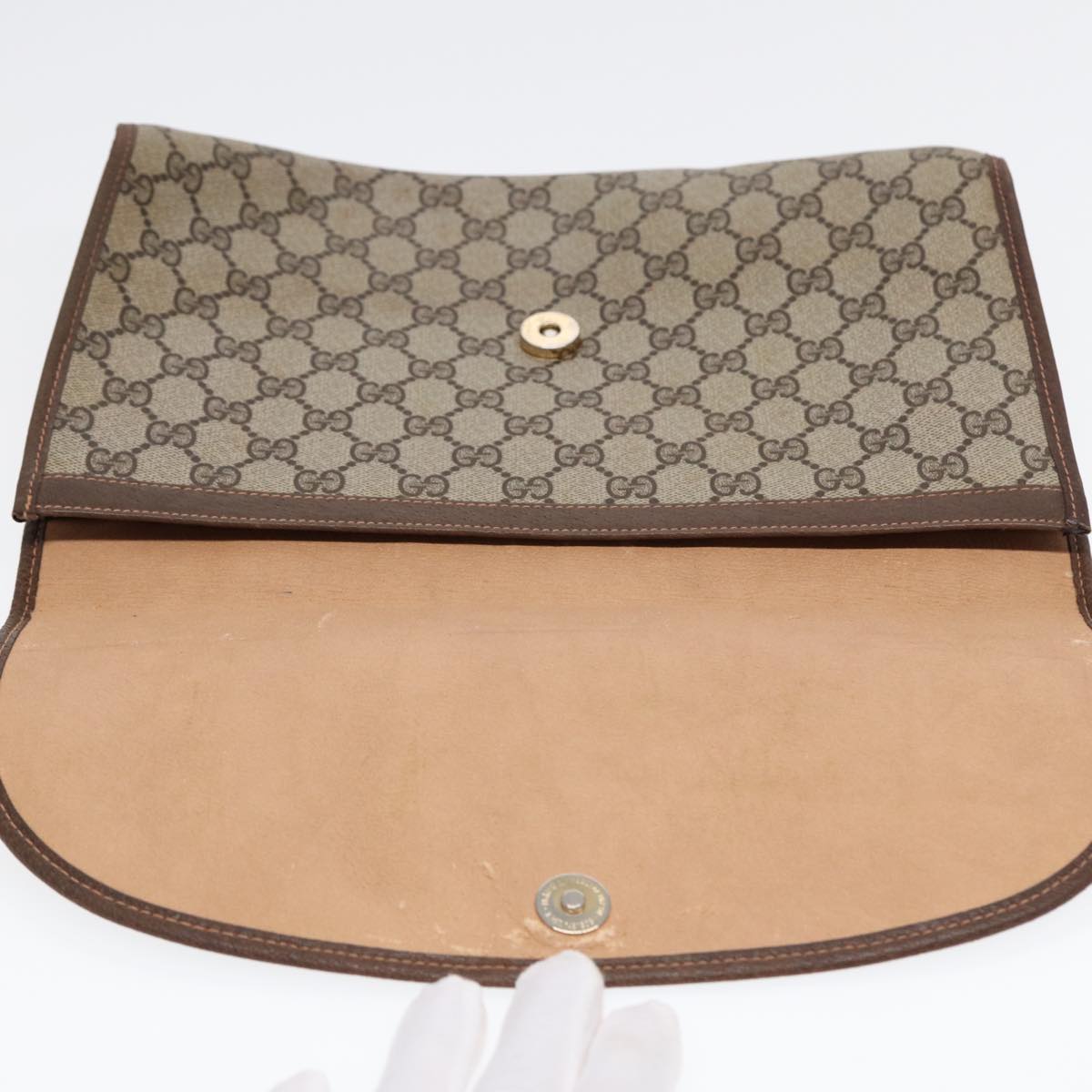 GUCCI GG Supreme Web Sherry Line Clutch Bag PVC Red Gold 156 01 031 Auth 88149