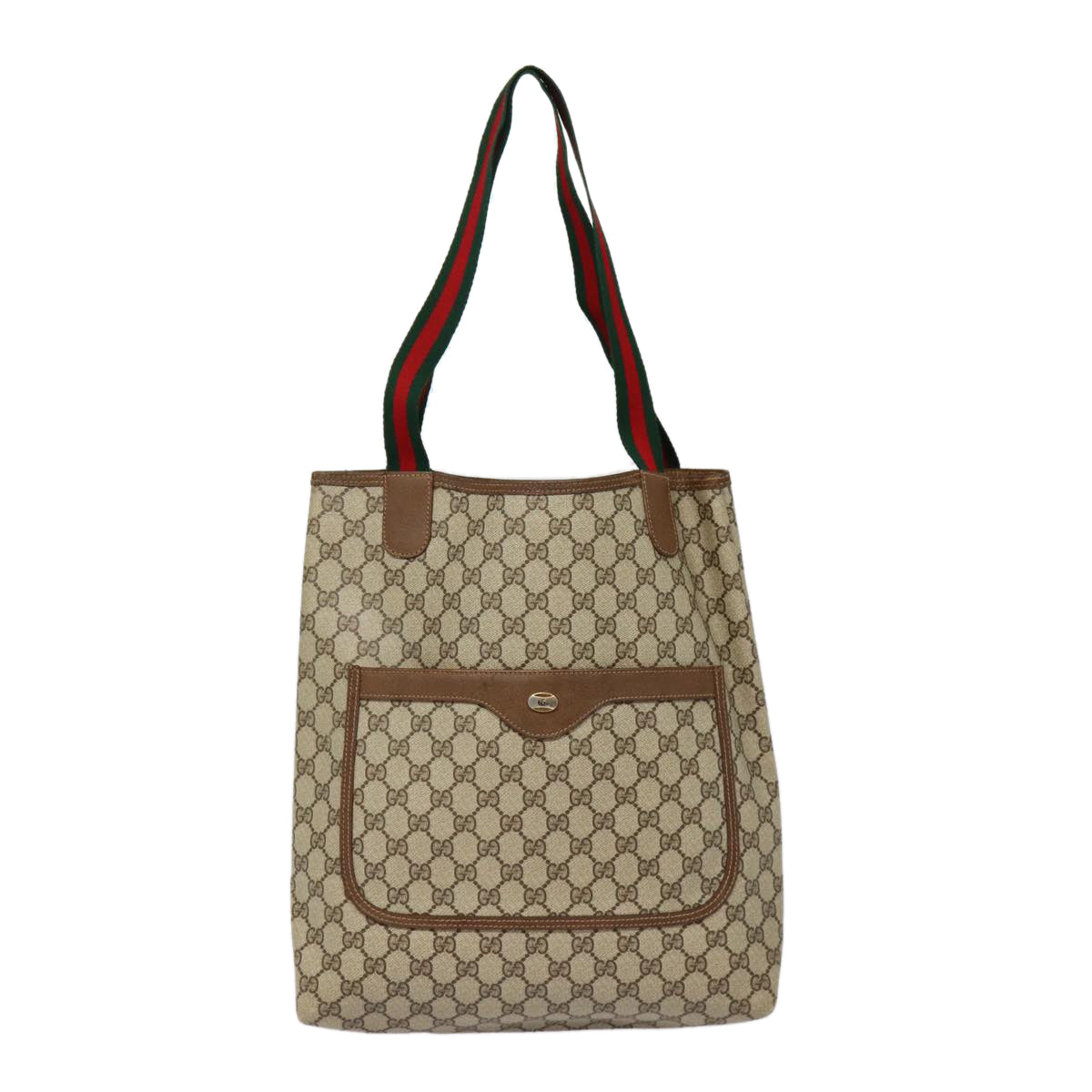 GUCCI GG Supreme Web Sherry Line Tote Bag PVC Beige Red 39 02 003 Auth 88151