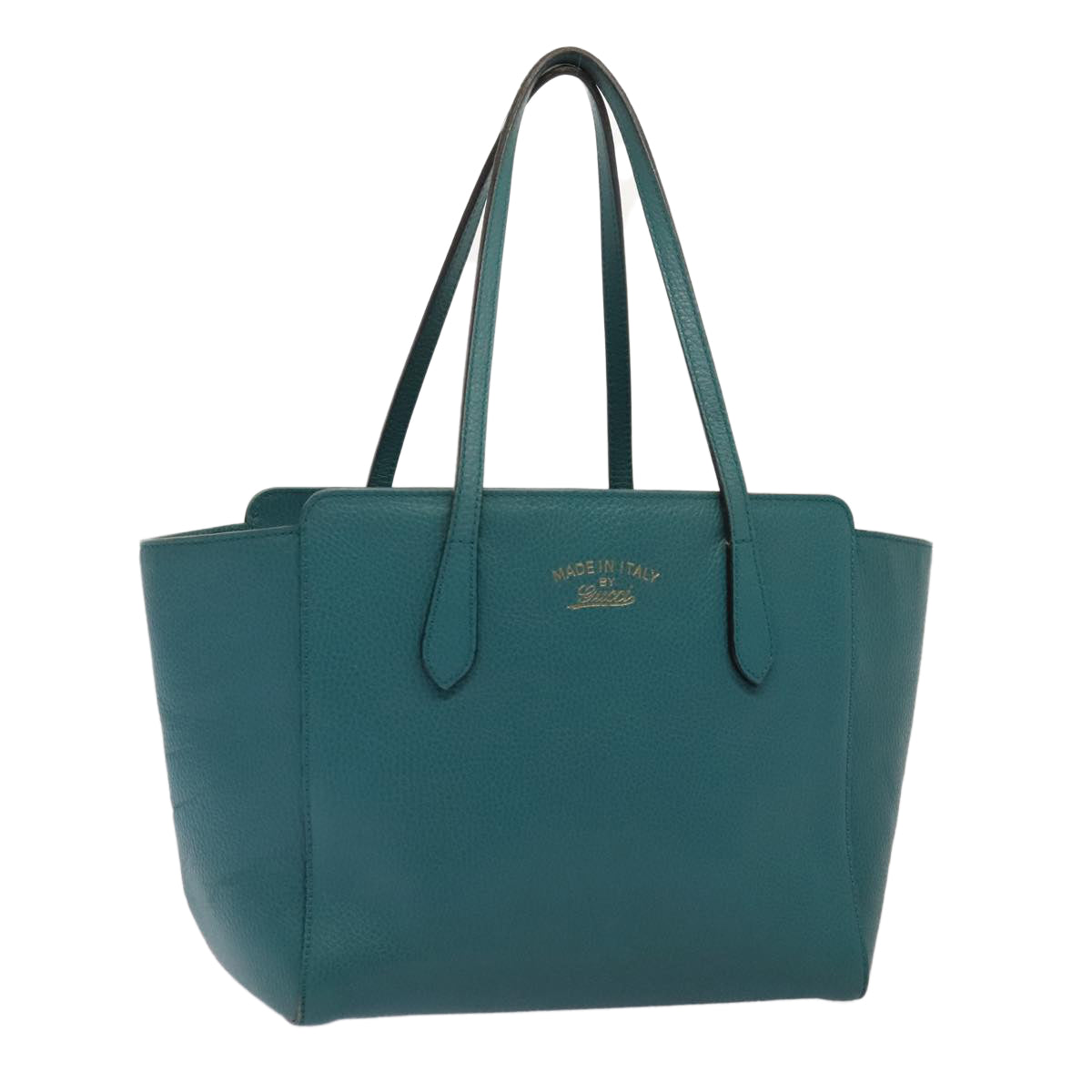 GUCCI Tote Bag Leather Turquoise Blue Gold 354408 Auth 88161