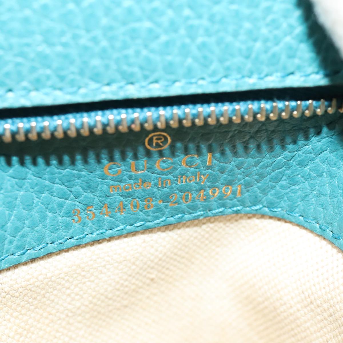 GUCCI Tote Bag Leather Turquoise Blue Gold 354408 Auth 88161