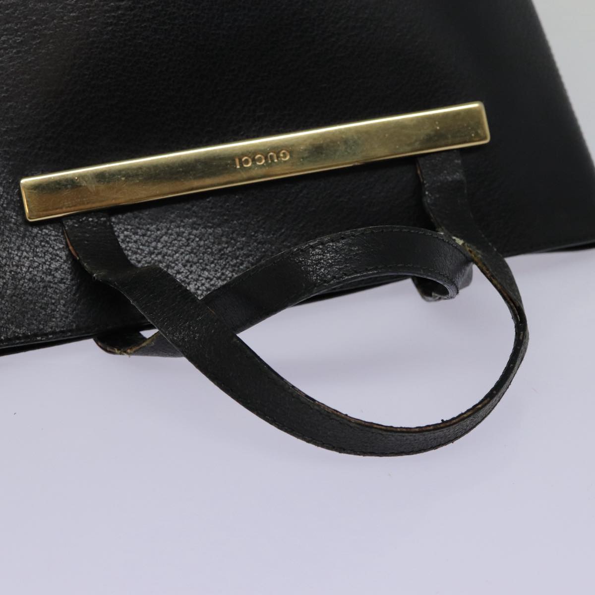 GUCCI Hand Bag Leather Black Gold 000 2058 0558 0 Auth 88166