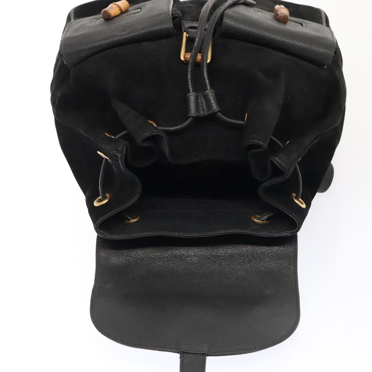 GUCCI Bamboo Backpack Suede Black Gold 003 58 0016 Auth 88180