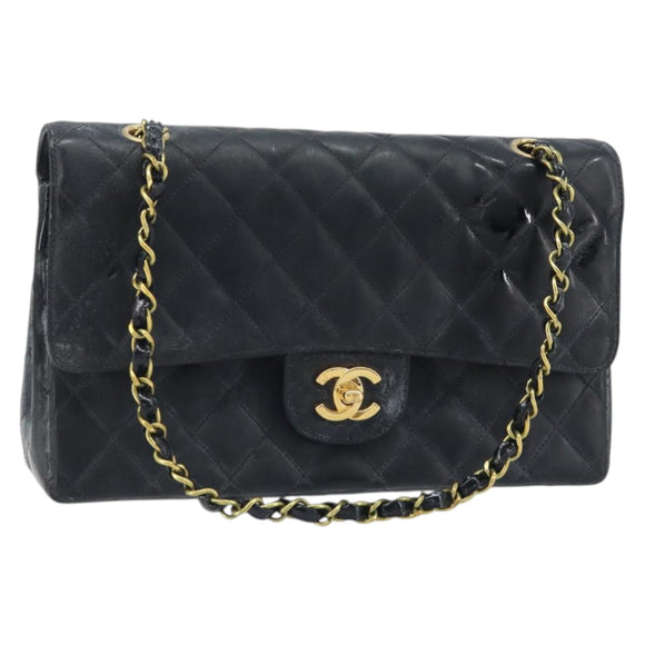 CHANEL Matelasse Chain Shoulder Bag Leather Black Gold CC Auth 88183