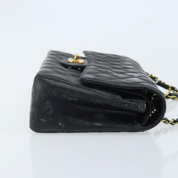 CHANEL Matelasse Chain Shoulder Bag Leather Black Gold CC Auth 88183