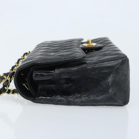CHANEL Matelasse Chain Shoulder Bag Leather Black Gold CC Auth 88183