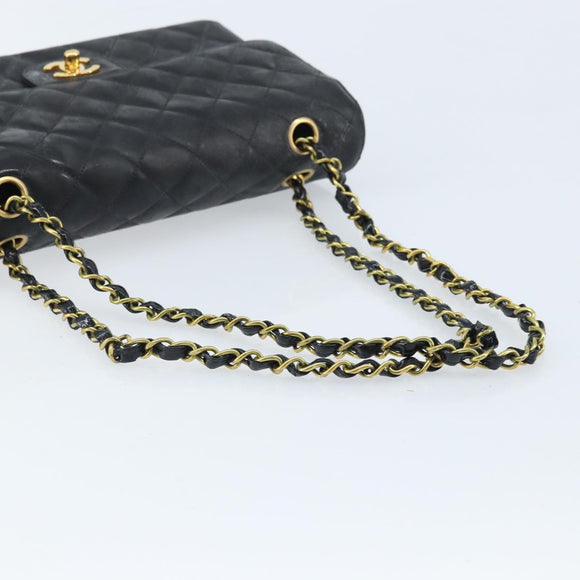CHANEL Matelasse Chain Shoulder Bag Leather Black Gold CC Auth 88183
