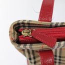 Burberry Nova Check Tote Bag Canvas Leer Beige Goud Auth 88205-10