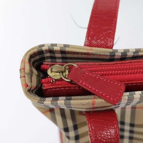 Burberry Nova Check Tote Bag Canvas Leer Beige Goud Auth 88205