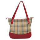 Burberry Nova Check Tote Bag Canvas Leer Beige Goud Auth 88205-2