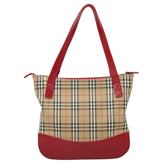 Burberry Nova Check Tote Bag Canvas Leer Beige Goud Auth 88205