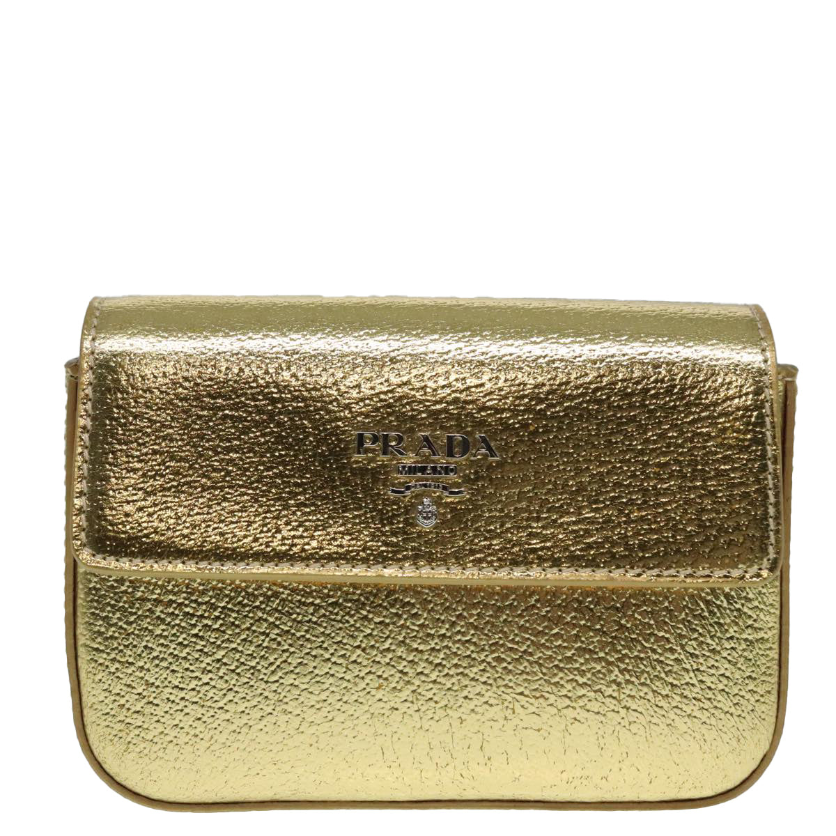 PRADA Accessory Pouch Leather Silver Gold Auth 88214 - 0