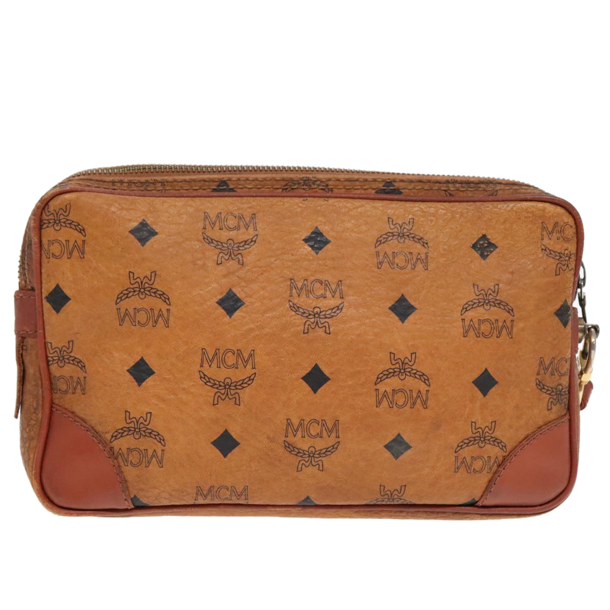 MCM Vicetos Logogram Clutch Bag PVC Leather Brown Gold Auth 88216 - 0