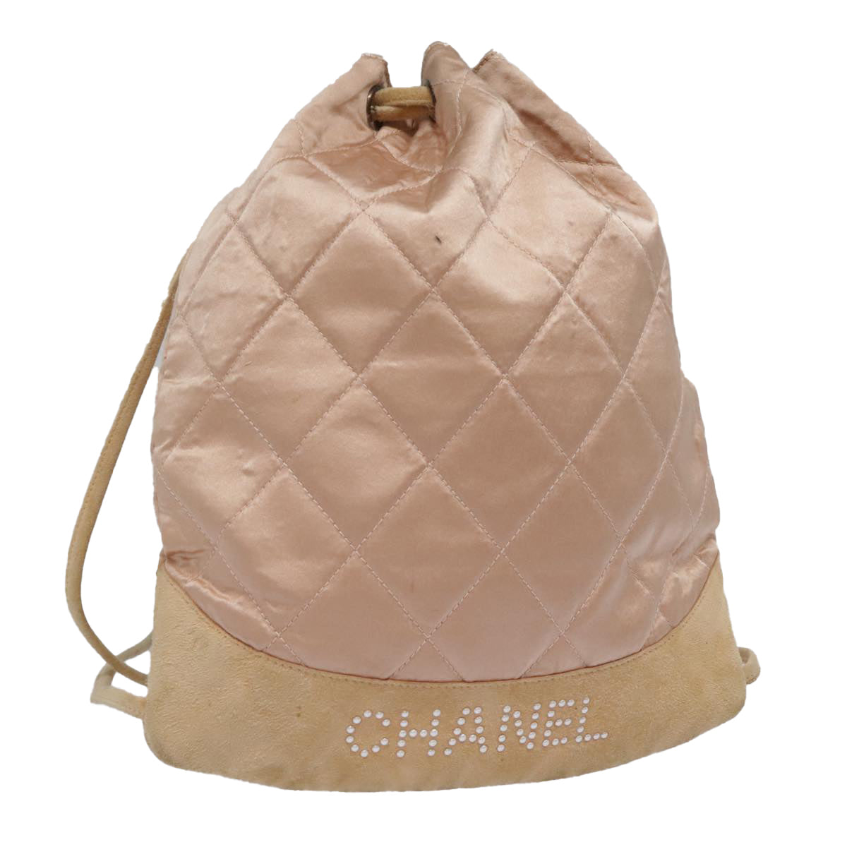 CHANEL knapsack Silk Suede Pink Brown CC Auth 88217