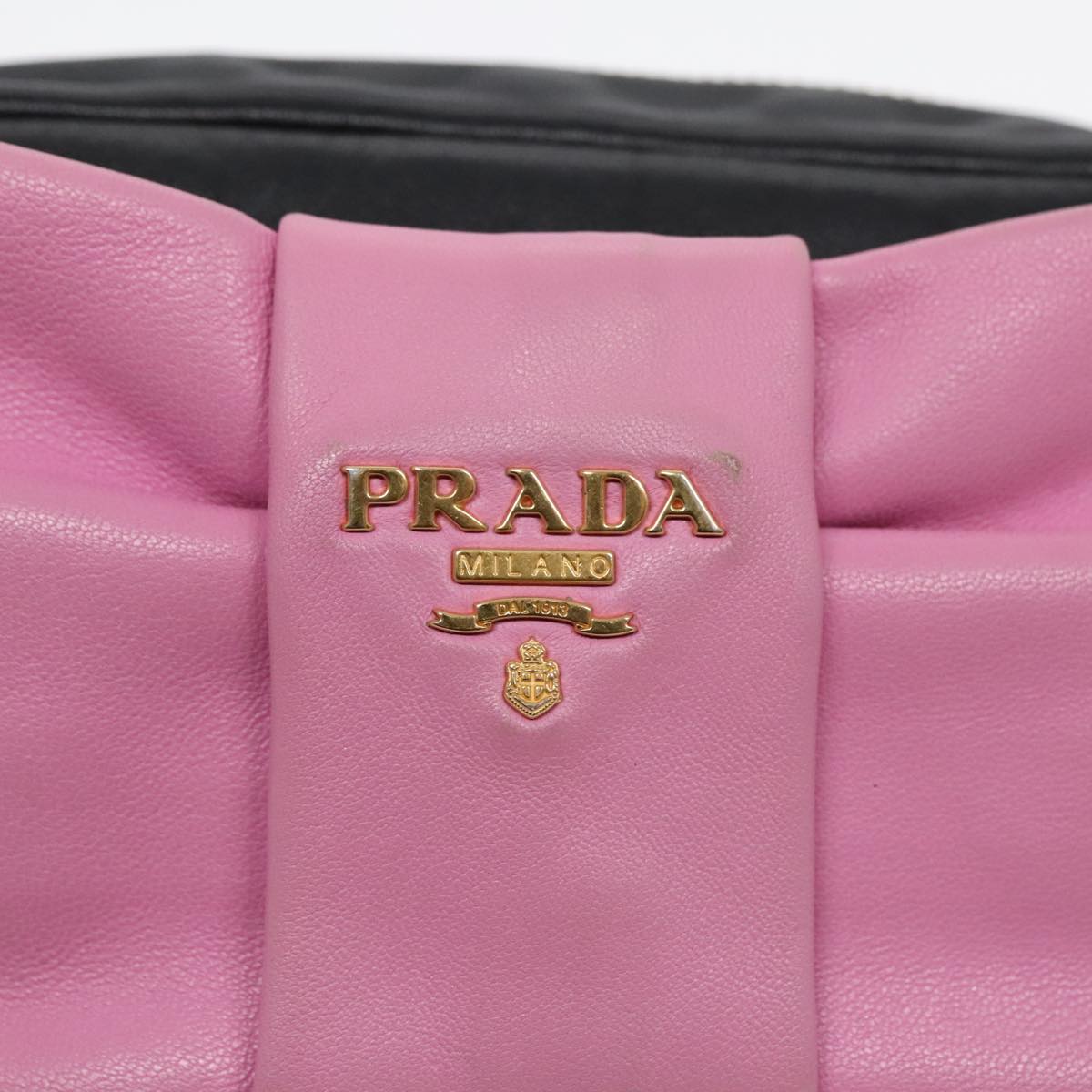 PRADA Ribbon Shoulder Bag Leather Pink Black gold Auth 88221