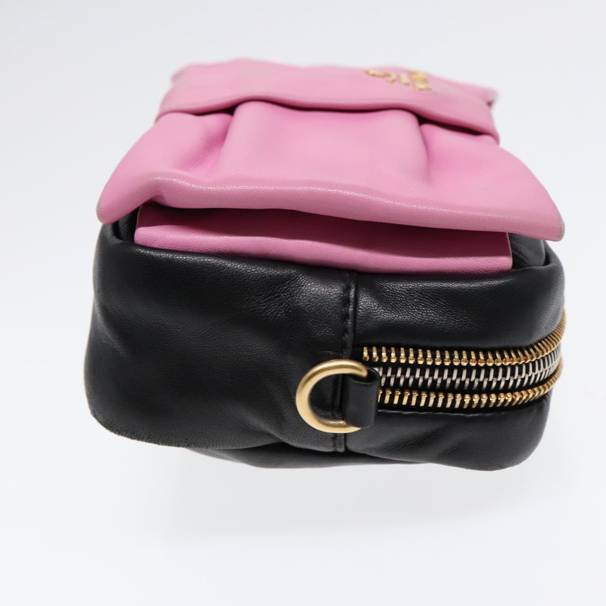 PRADA Ribbon Shoulder Bag Leather Pink Black gold Auth 88221