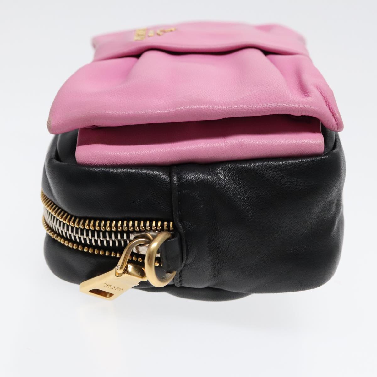 PRADA Ribbon Shoulder Bag Leather Pink Black gold Auth 88221