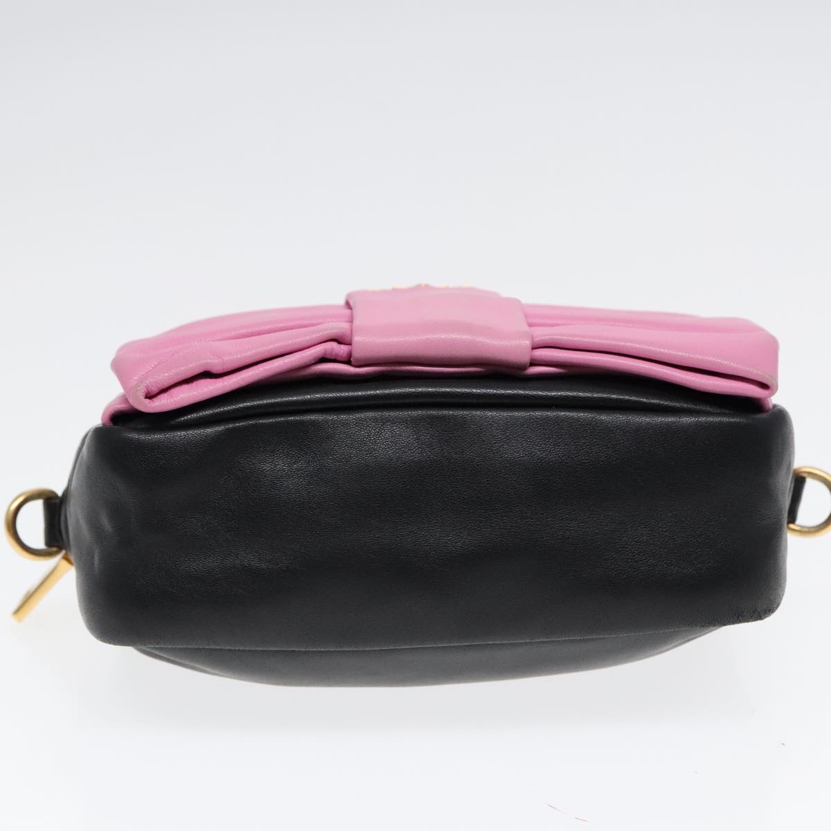 PRADA Ribbon Shoulder Bag Leather Pink Black gold Auth 88221