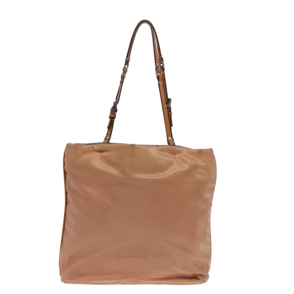 PRADA Hand Bag Nylon Beige Silver Auth 88223