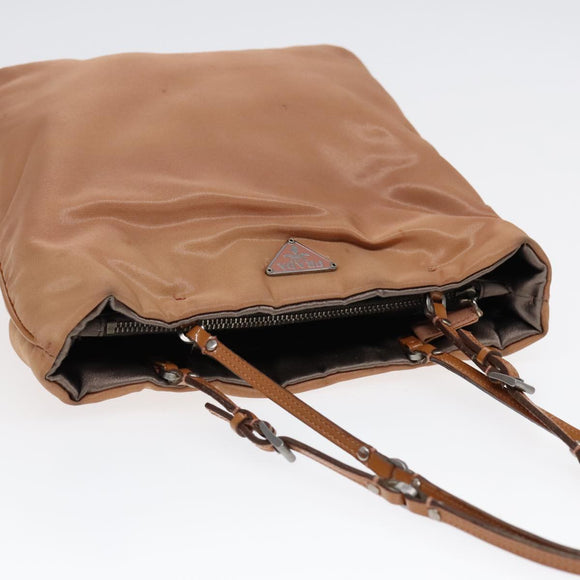PRADA Hand Bag Nylon Beige Silver Auth 88223
