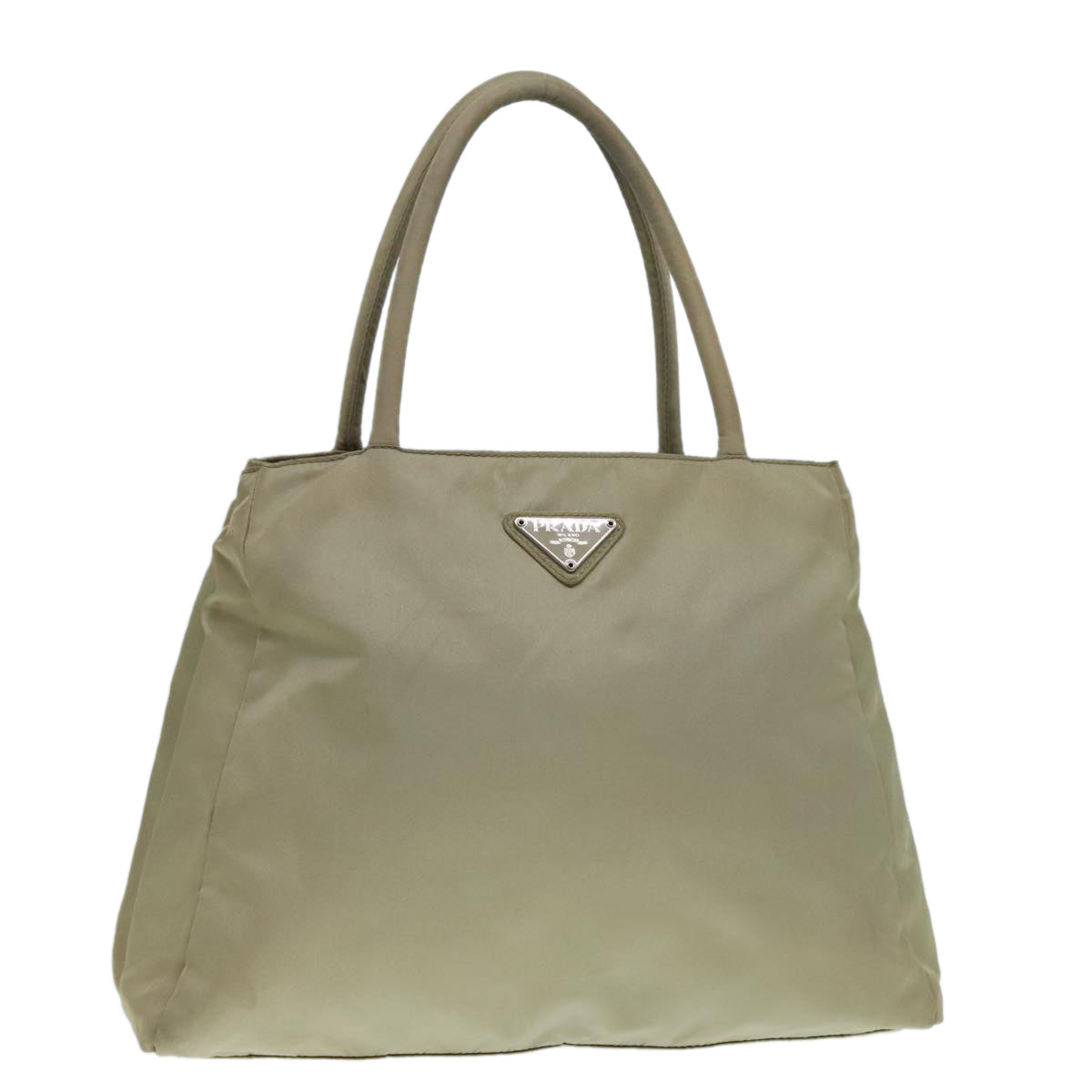 PRADA Tote Bag Nylon Beige Silver Auth 88224