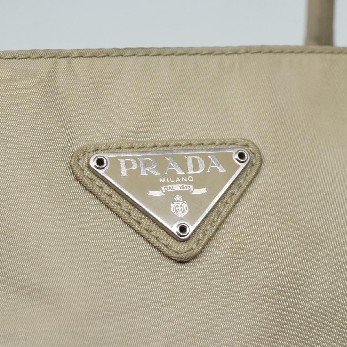 PRADA Tote Bag Nylon Beige Silver Auth 88224