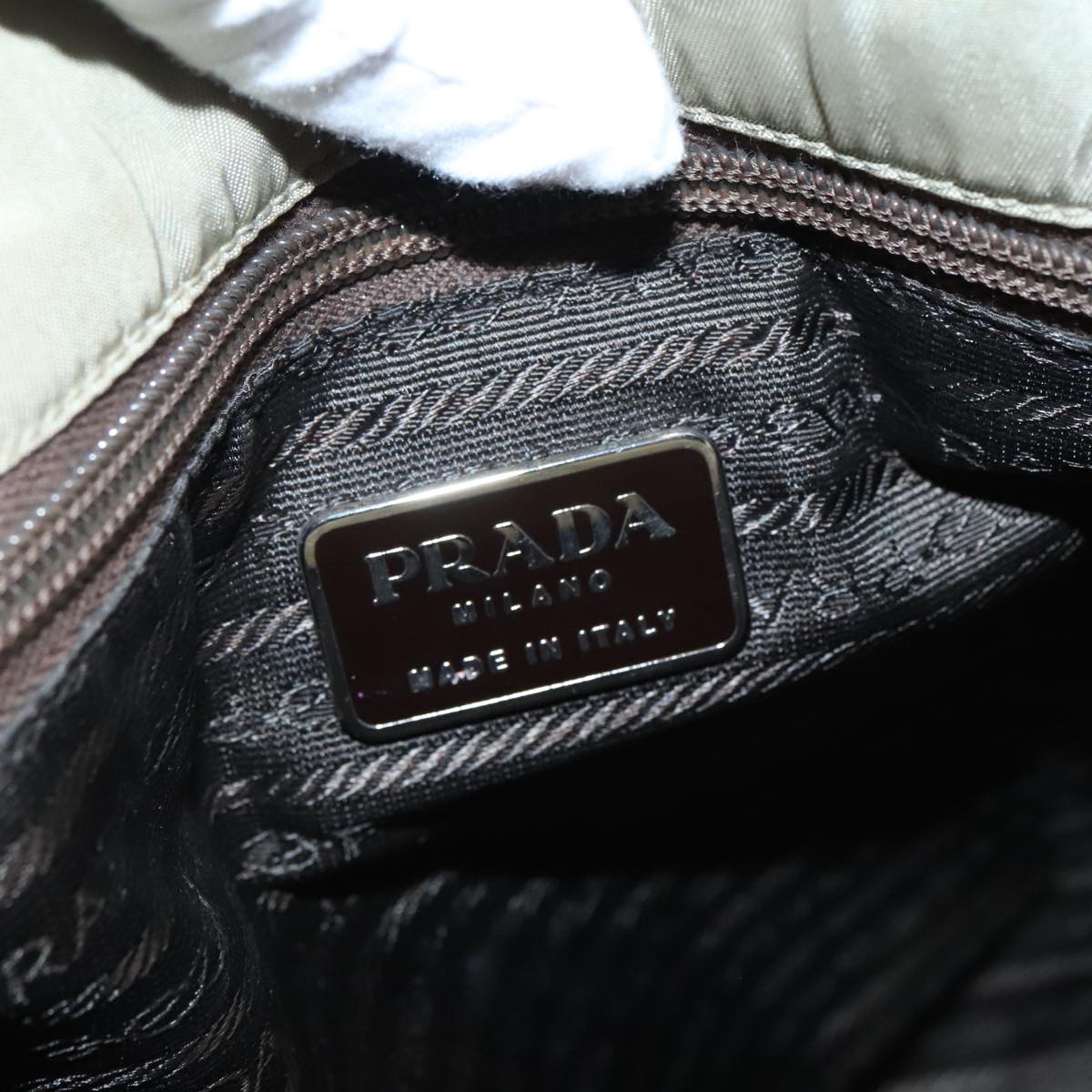 PRADA Tote Bag Nylon Beige Silver Auth 88224