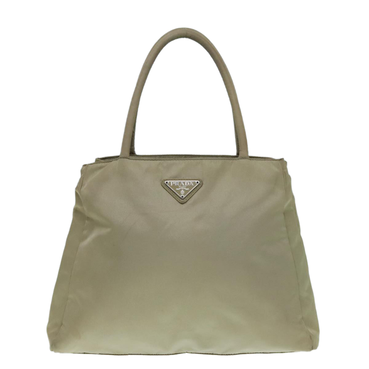 PRADA Tote Bag Nylon Beige Silver Auth 88224