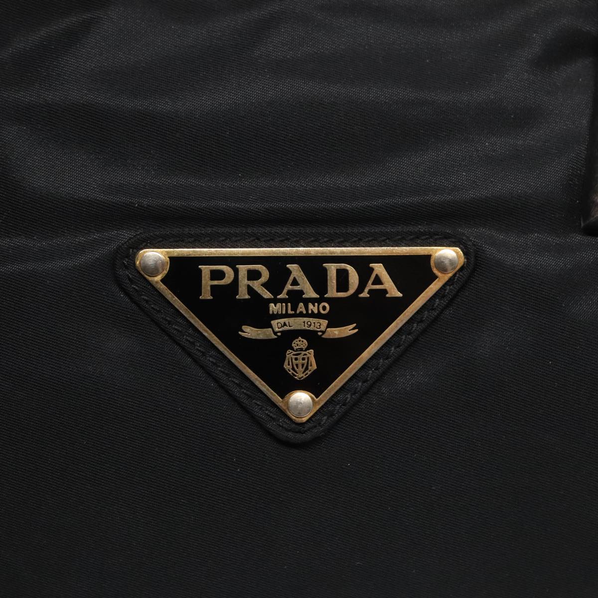 PRADA Wood Hand Bag Nylon Black Silver Auth 88225