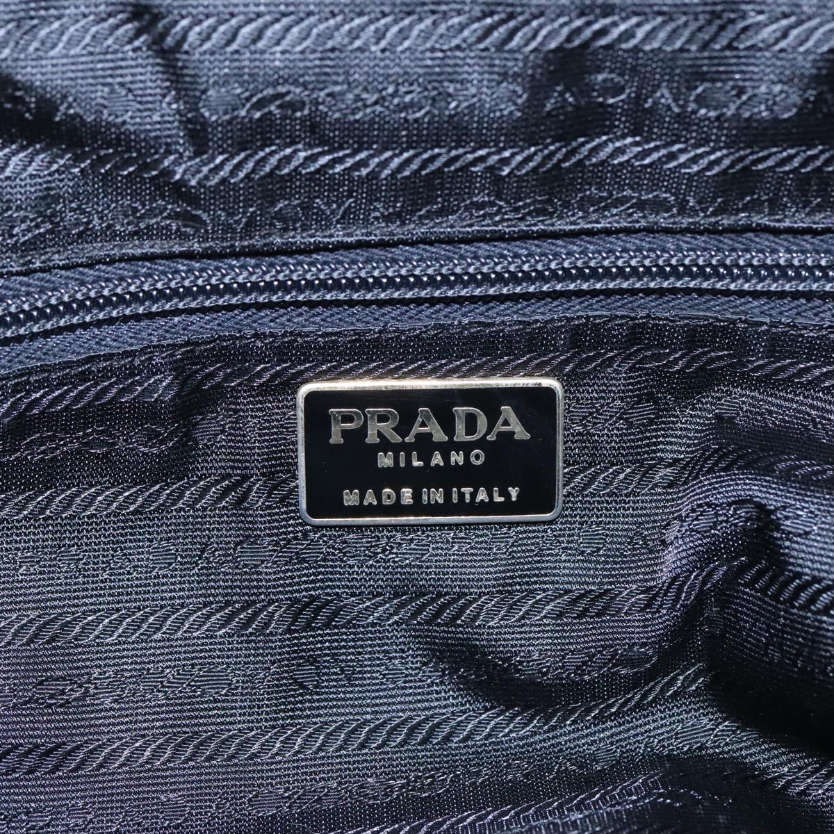 PRADA Wood Hand Bag Nylon Black Silver Auth 88225