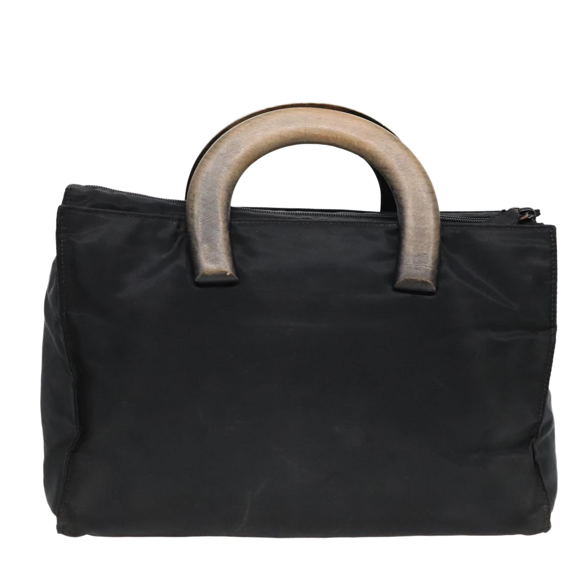 PRADA Wood Hand Bag Nylon Black Silver Auth 88225 - 0