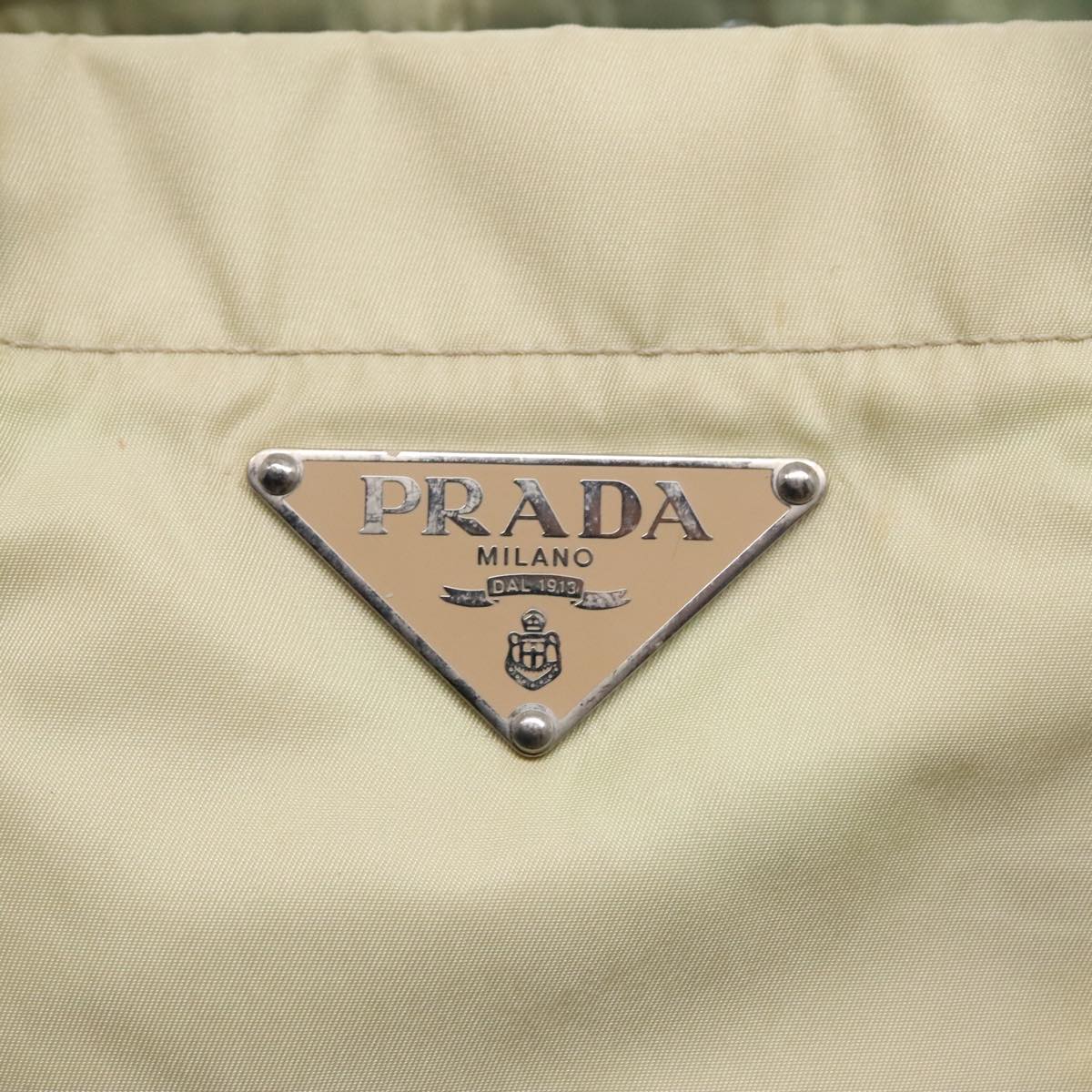 PRADA Tote Bag Nylon Leather Beige Silver Auth 88226