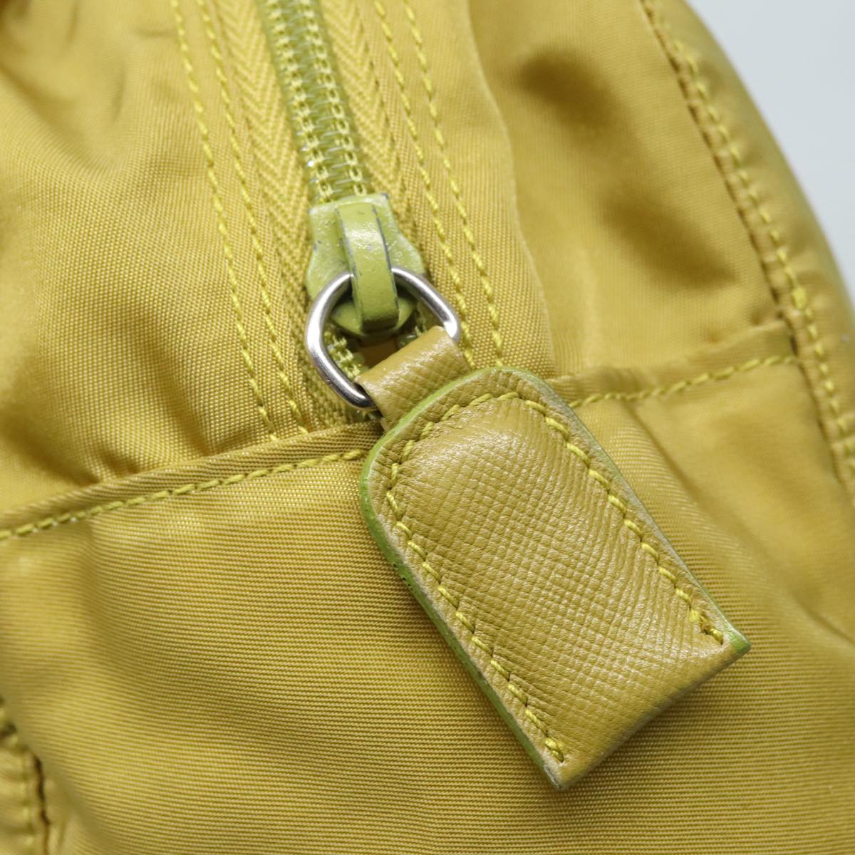 PRADA Hand Bag Nylon Lime Yellow Silver Auth 88227