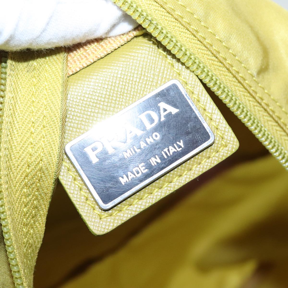 PRADA Hand Bag Nylon Lime Yellow Silver Auth 88227