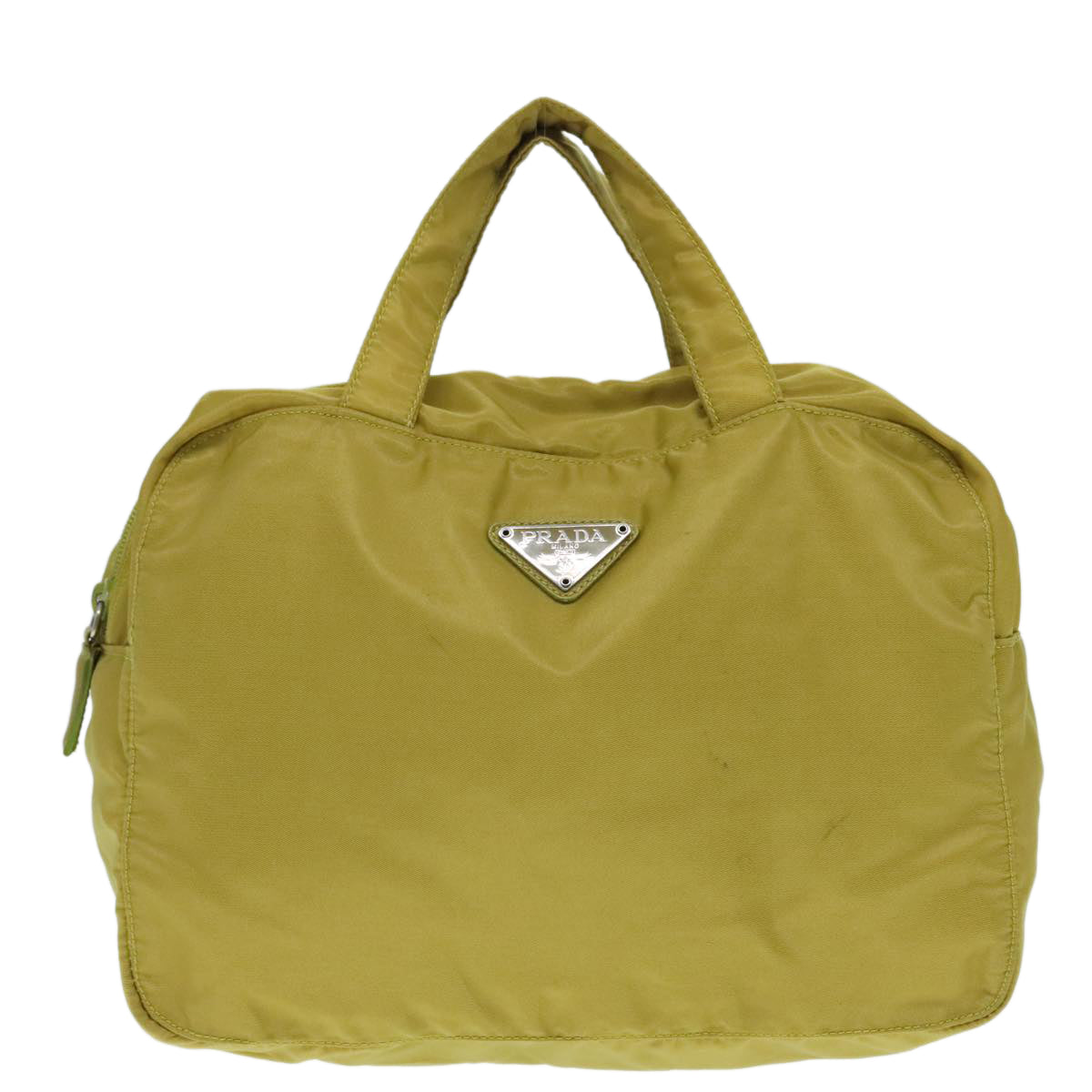 PRADA Hand Bag Nylon Lime Yellow Silver Auth 88227