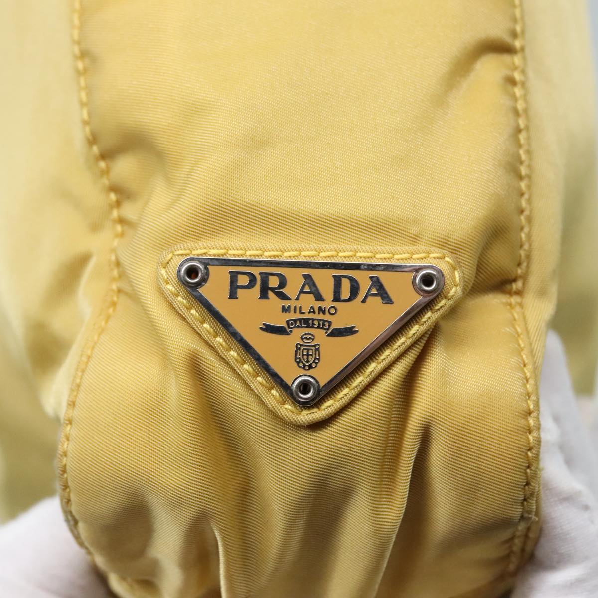 PRADA Hand Bag Nylon Yellow Silver Auth 88229