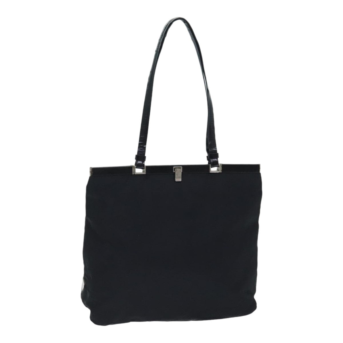 PRADA Tote Bag Nylon Black Silver Auth 88230