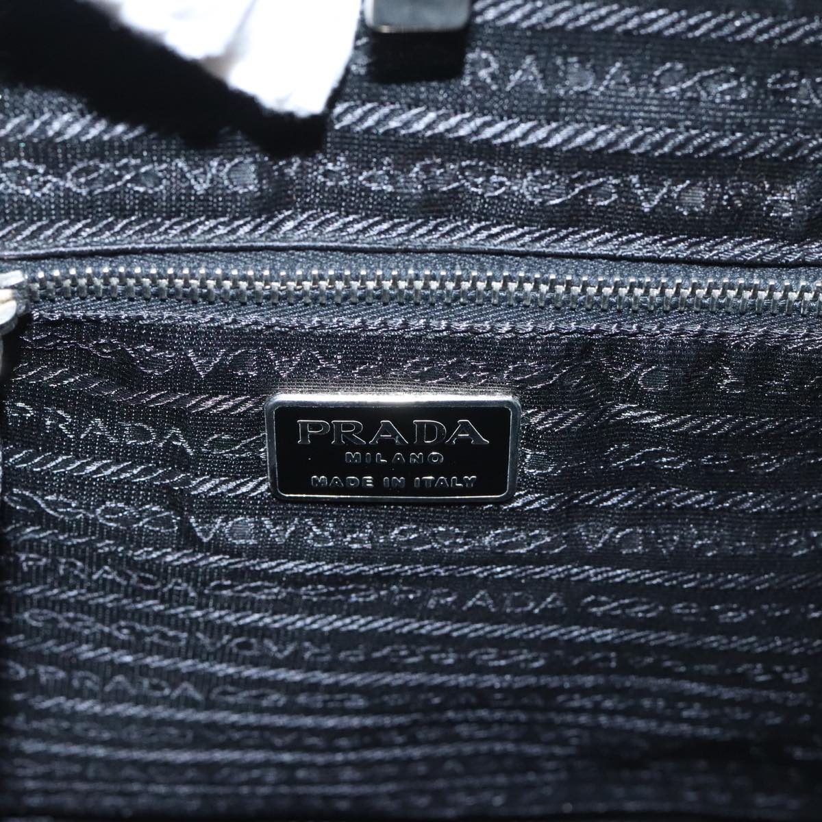 PRADA Tote Bag Nylon Black Silver Auth 88230