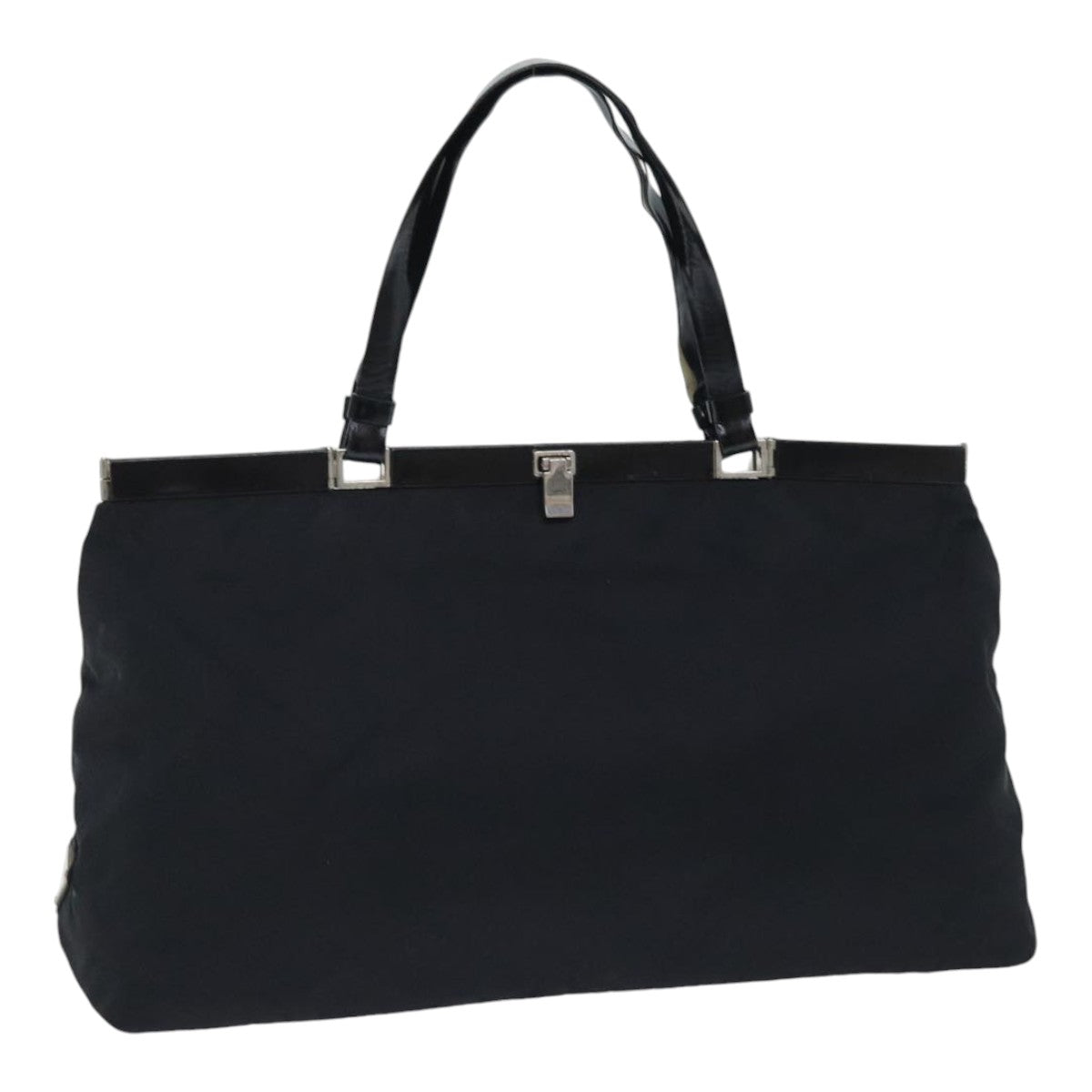 PRADA Tote Bag Nylon Black Silver Auth 88231