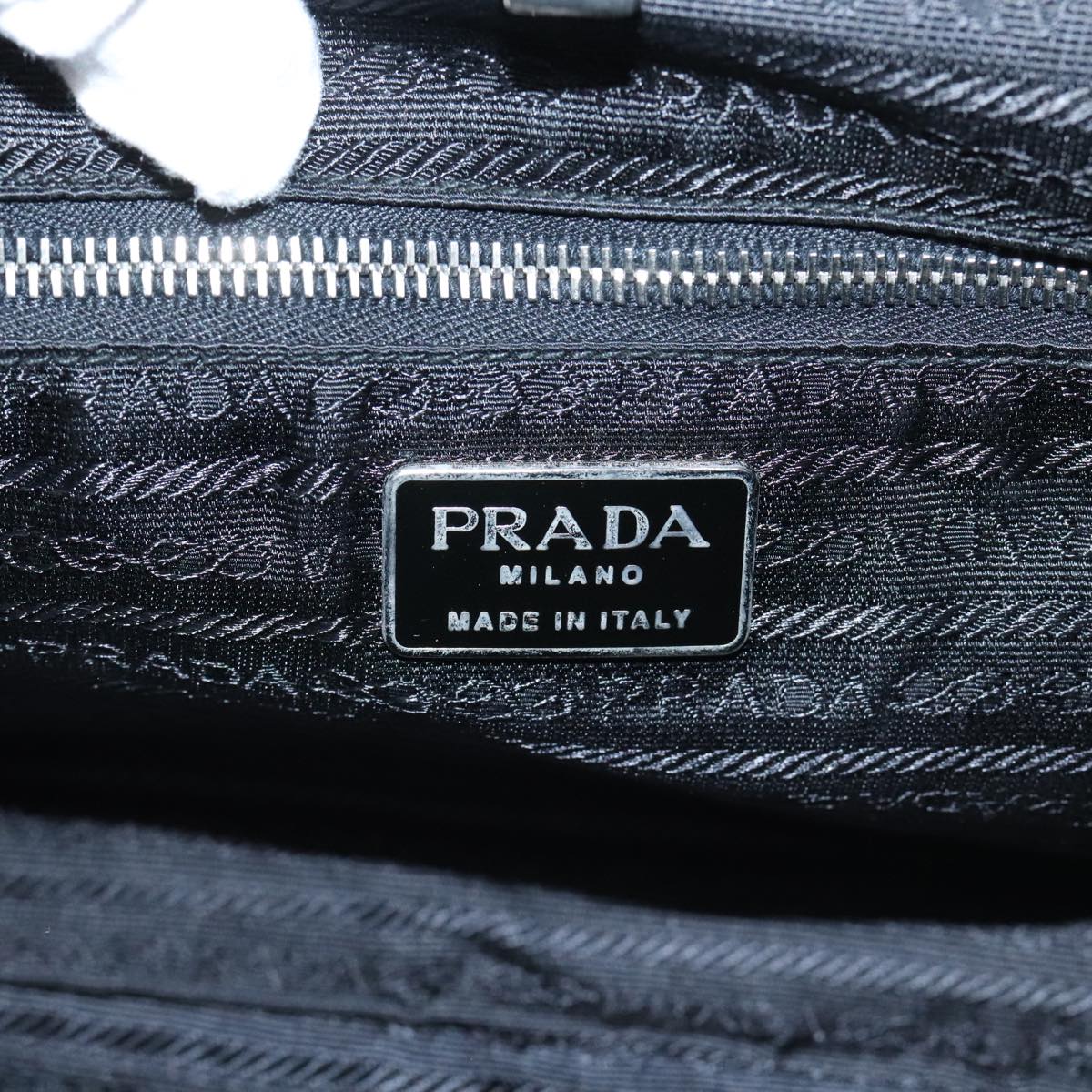 PRADA Tote Bag Nylon Black Silver Auth 88231