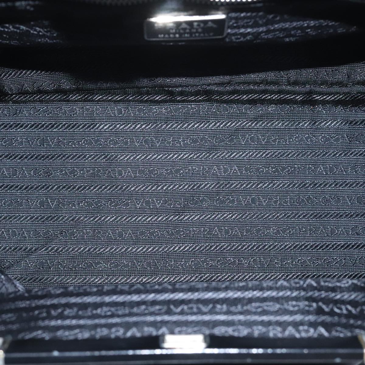 PRADA Tote Bag Nylon Black Silver Auth 88231