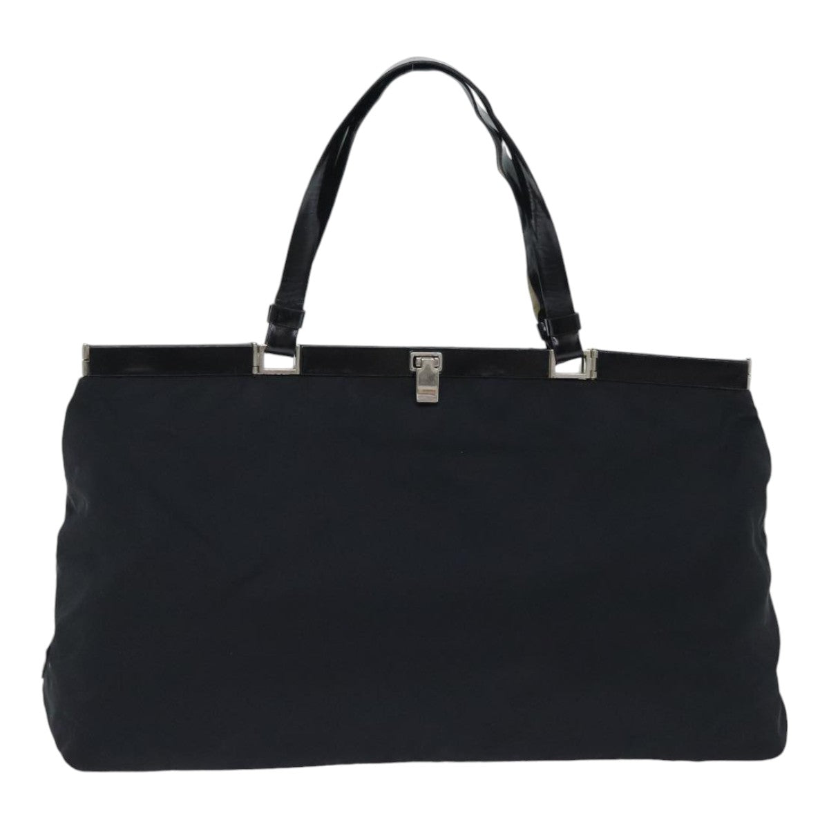 PRADA Tote Bag Nylon Black Silver Auth 88231