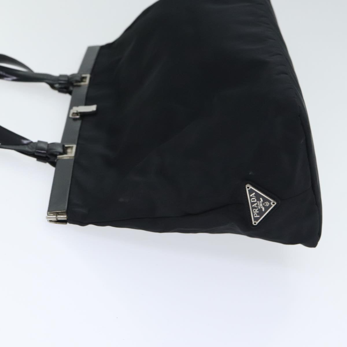 PRADA Tote Bag Nylon Black Silver Auth 88231