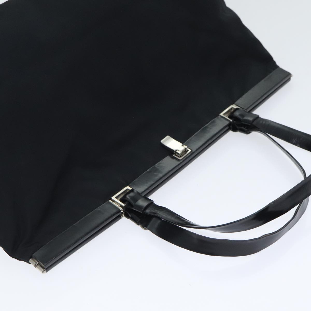 PRADA Tote Bag Nylon Black Silver Auth 88231