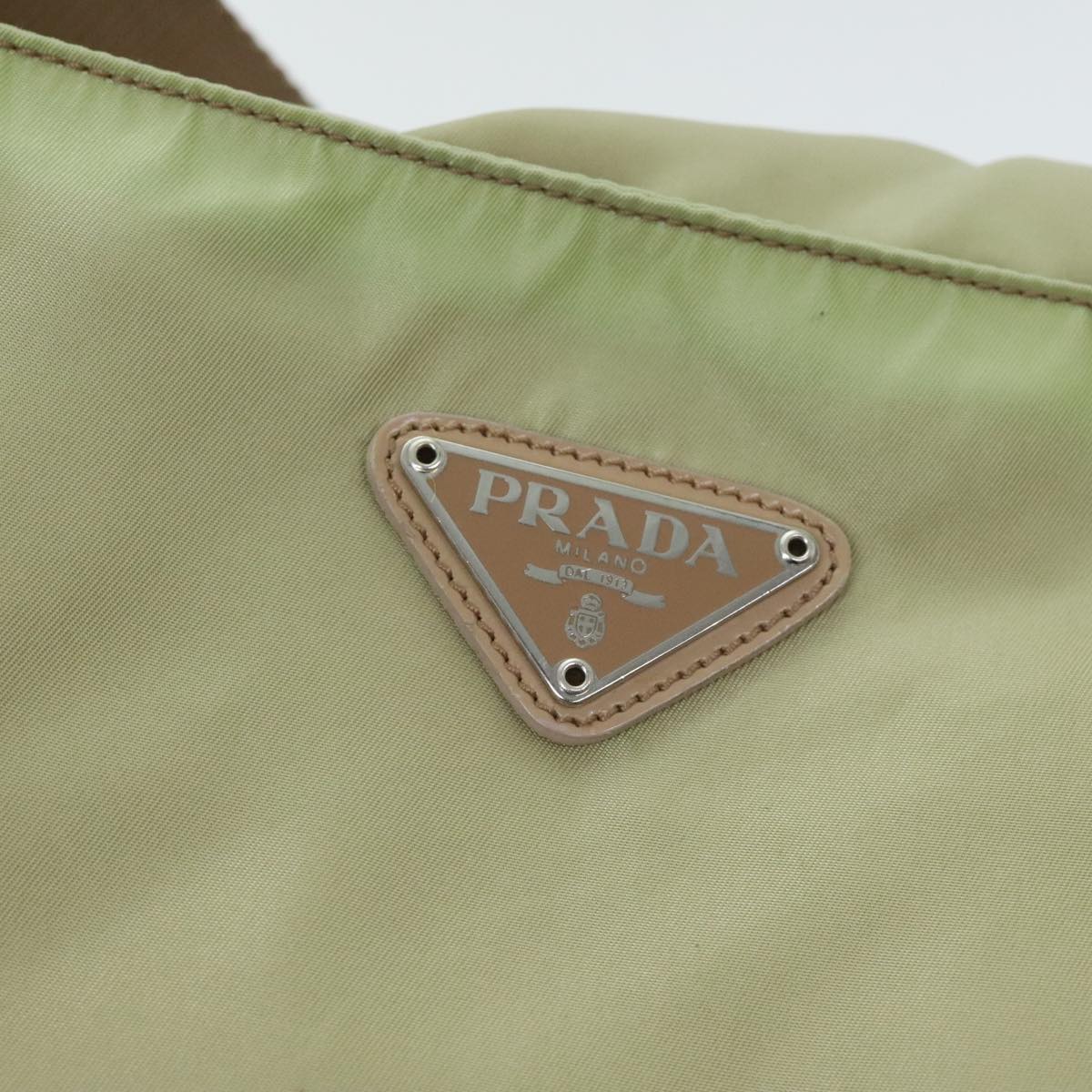 PRADA Tote Bag Nylon Beige Silver Auth 88232