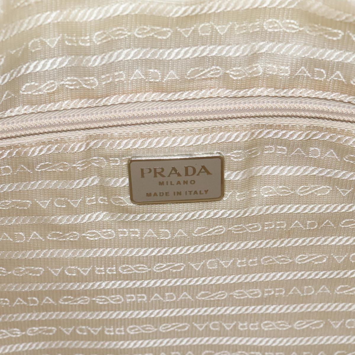 PRADA Tote Bag Nylon Beige Silver Auth 88232