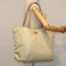 PRADA Tote Bag Nylon Beige Silver Auth 88232-23
